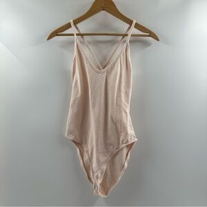 Forever 21 Light Pink & White Striped Bodysuit – Crisscross Back, Size Medium